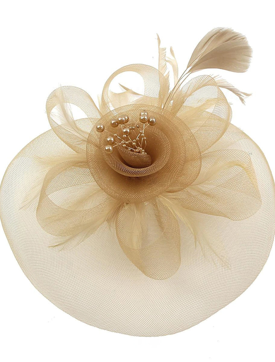 Vintage Organza Horse Race Cocktail Party Feather Veil Hat/Headpiece With Bow