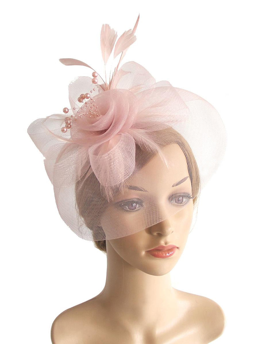 Vintage Organza Horse Race Cocktail Party Feather Veil Hat/Headpiece With Bow