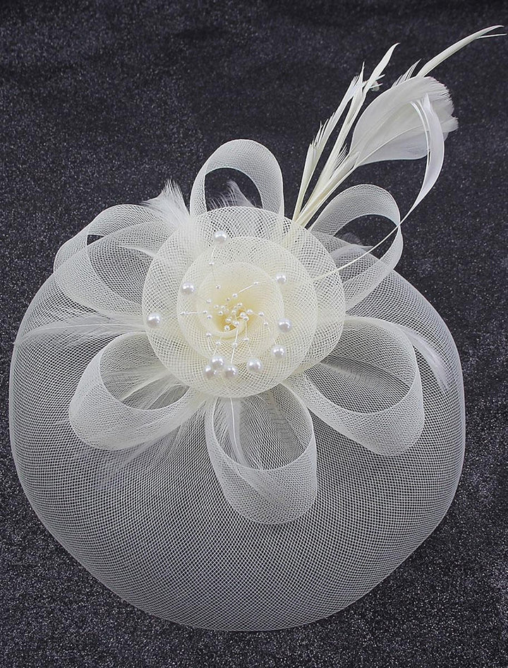 Vintage Organza Horse Race Cocktail Party Feather Veil Hat/Headpiece With Bow