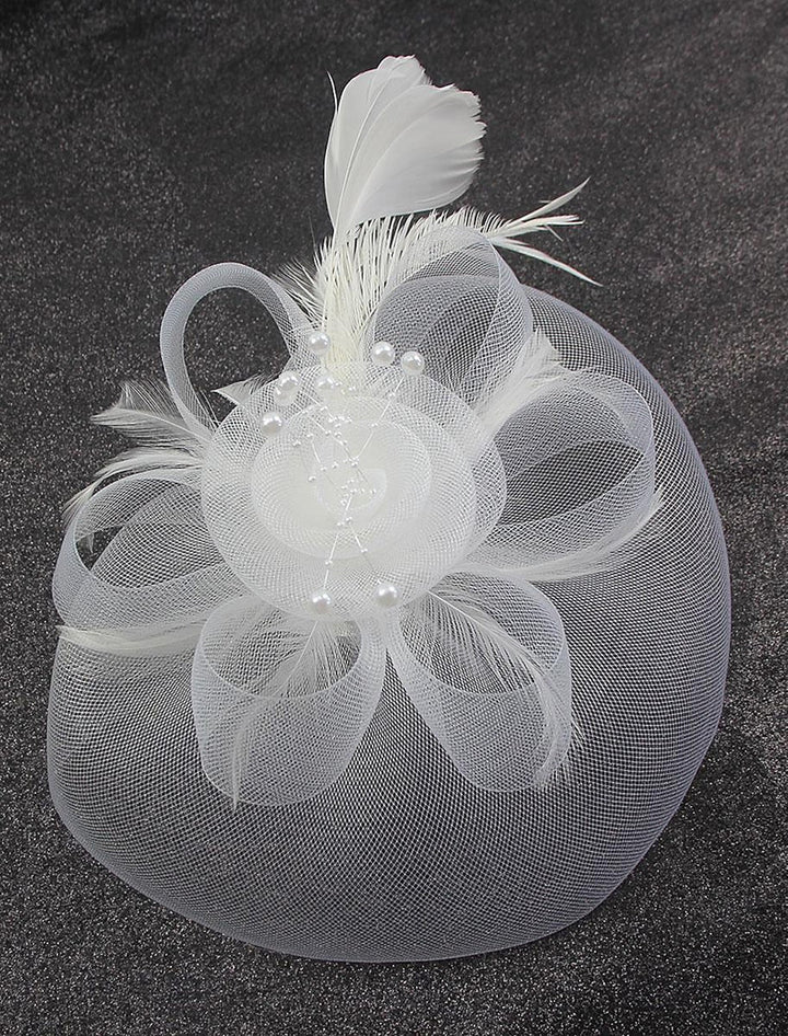 Vintage Organza Horse Race Cocktail Party Feather Veil Hat/Headpiece With Bow