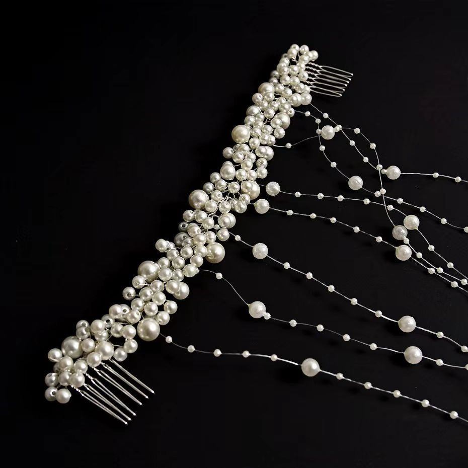Tassel Comb Bridal Headpiece with Pearls