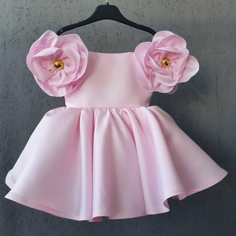 Sweet Ball Gown Off-the-Shoulder Flower Girl Dress with 3D Flower & Beadings