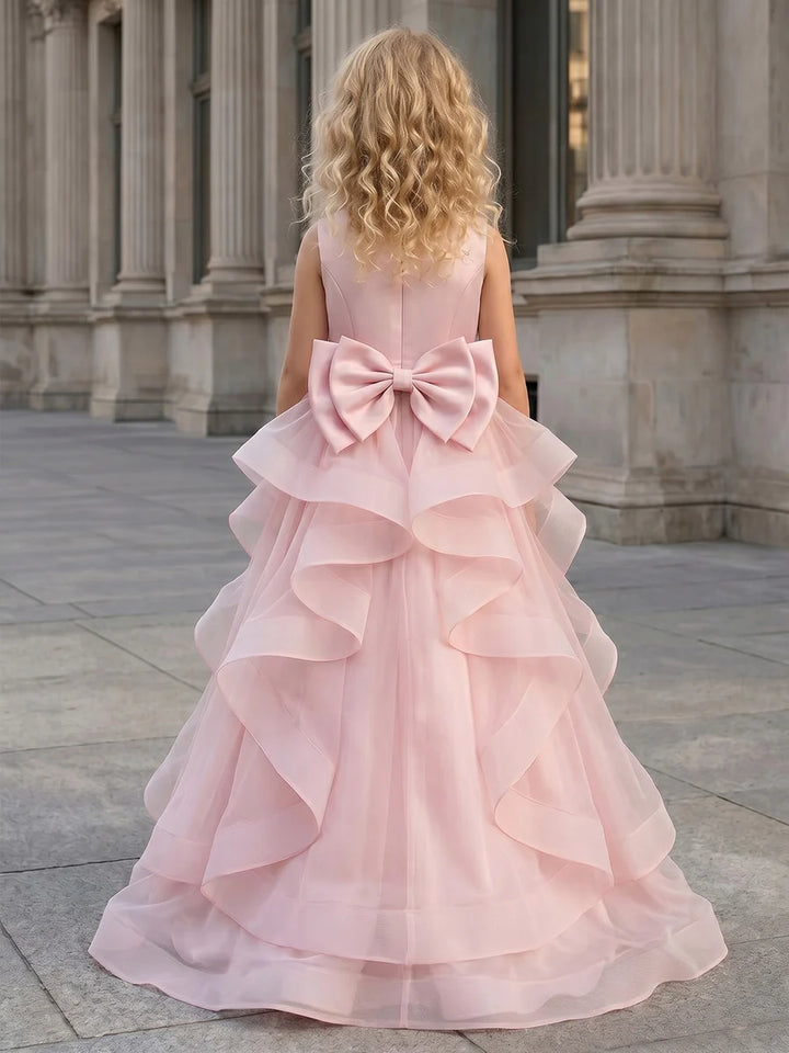 A-Line/Princess Scoop Sleeveless Floor-Length Flower Girl Dresses with Bowknot&Ruffles