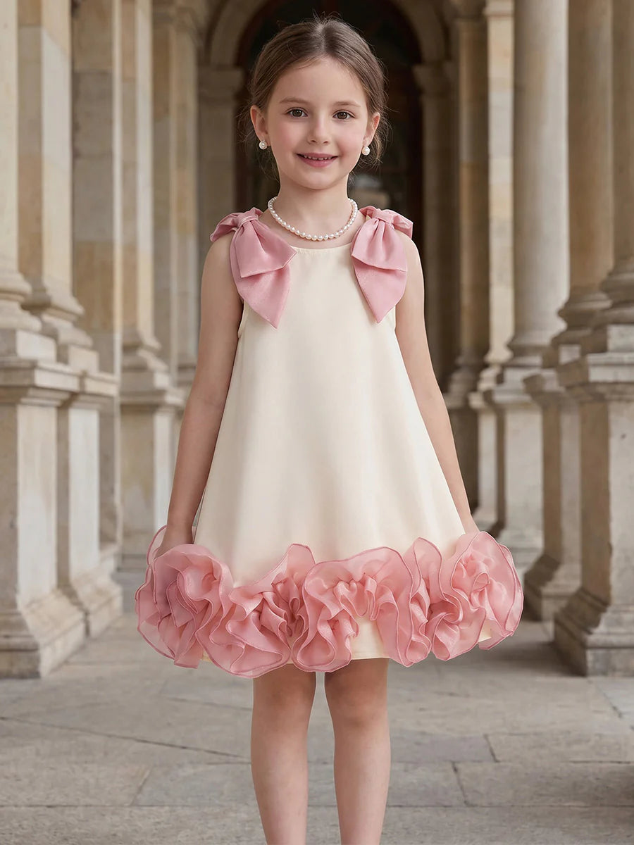 A-Line/Princess Scoop Sleeveless Knee-Length Flower Girl Dresses with Bowknot Straps