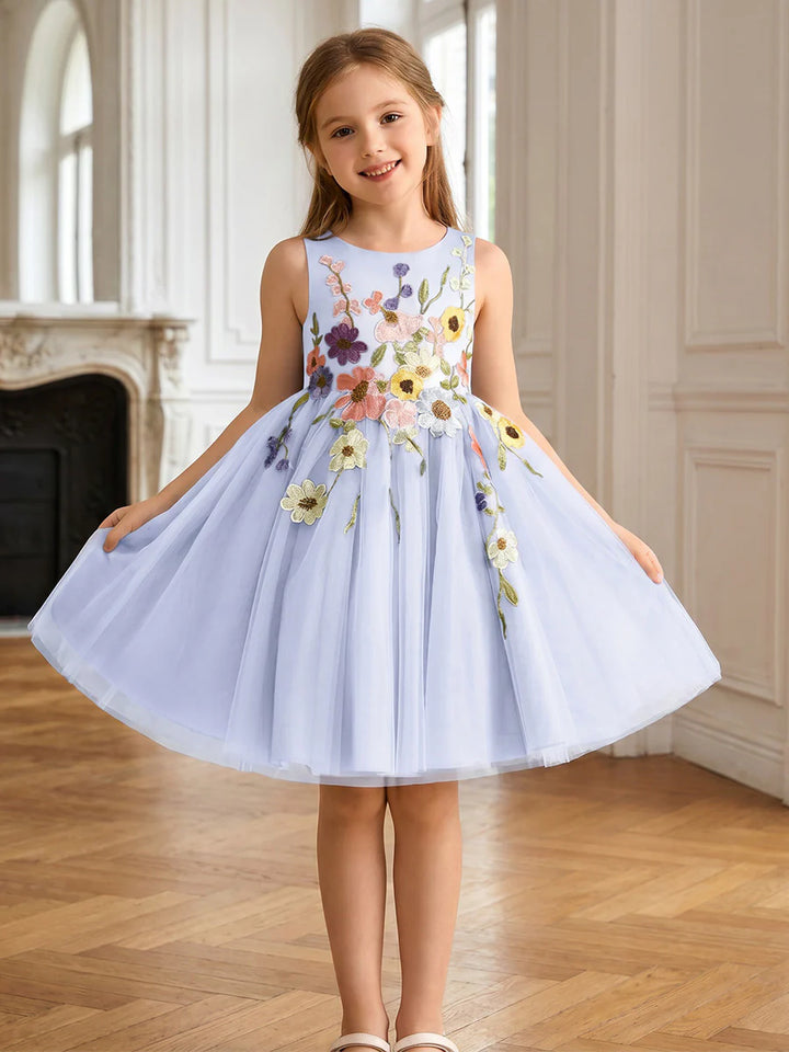 A-Line/Princess Scoop Sleeveless Knee-Length Flower Girl Dresses with 3D Flowers