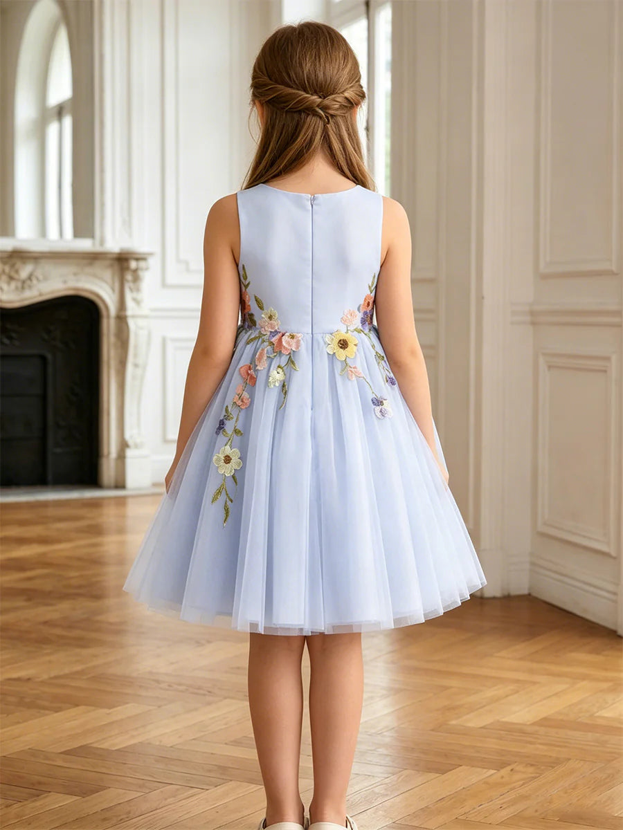 A-Line/Princess Scoop Sleeveless Knee-Length Flower Girl Dresses with 3D Flowers
