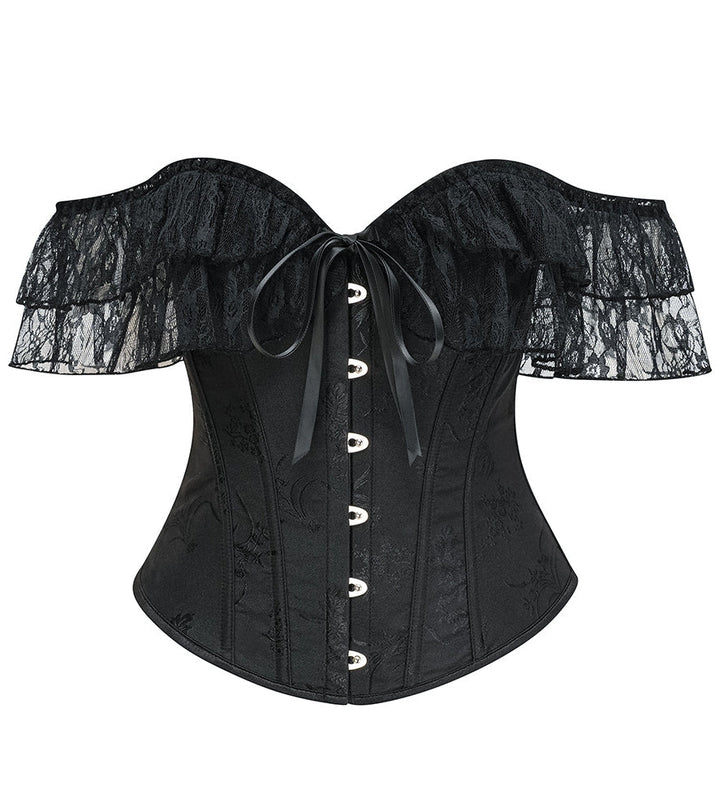 Women's Ruffled Lace Corset Off-the-Shoulder Boned Bustier Crop Top