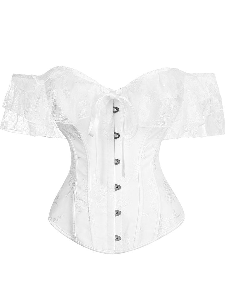 Women's Ruffled Lace Corset Off-the-Shoulder Boned Bustier Crop Top