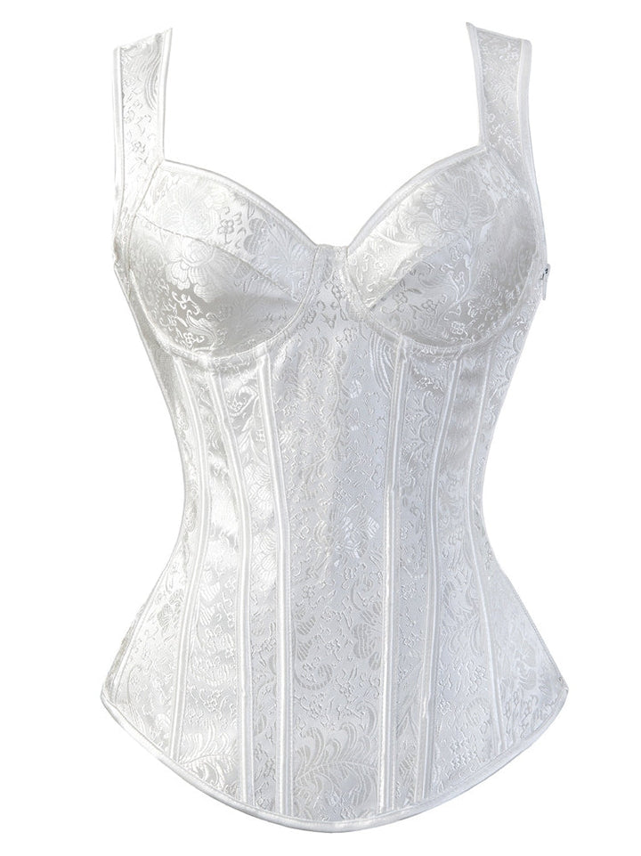 Women's Floral Jacquard Corset Structured Bustier with Sweetheart Neck