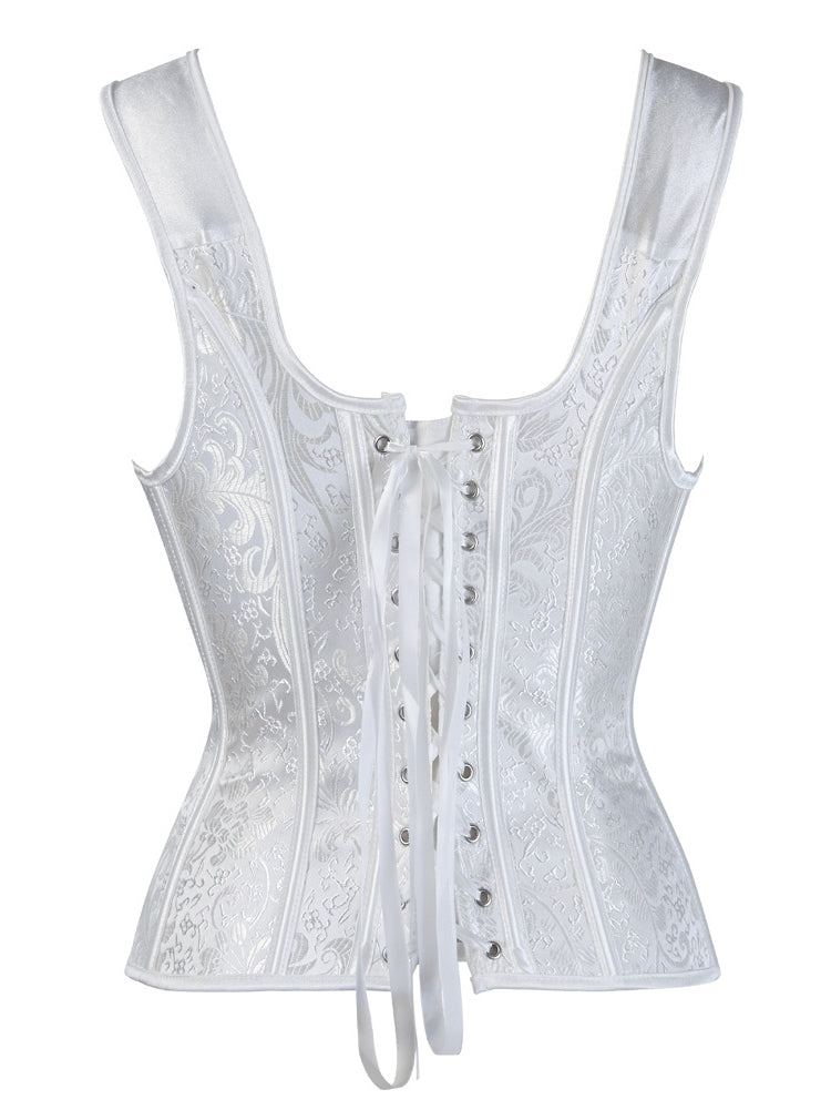 Women's Floral Jacquard Corset Structured Bustier with Sweetheart Neck