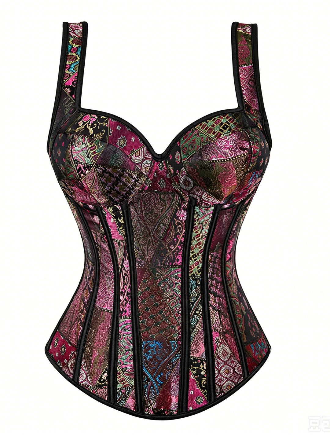 Women's Floral Jacquard Corset Structured Bustier with Sweetheart Neck