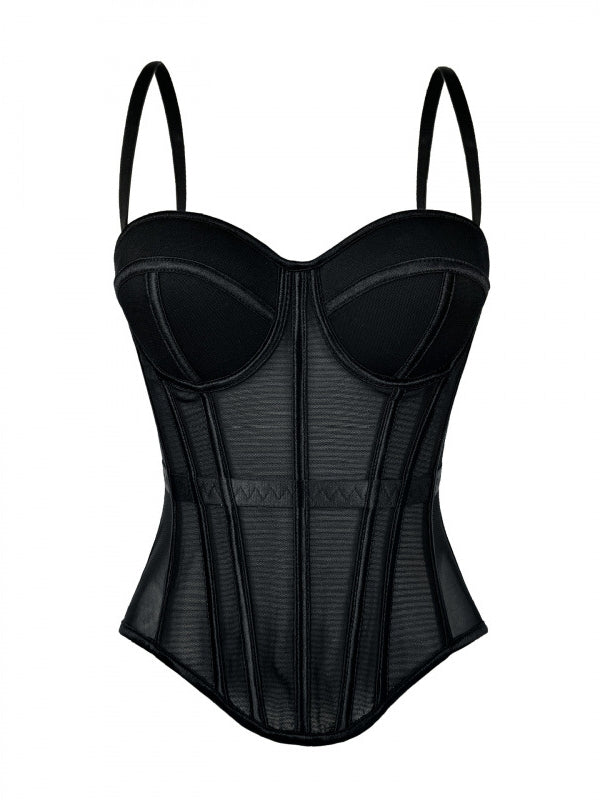 Women's Mesh Corset Sweetheart Neck Boned Bustier with Straps