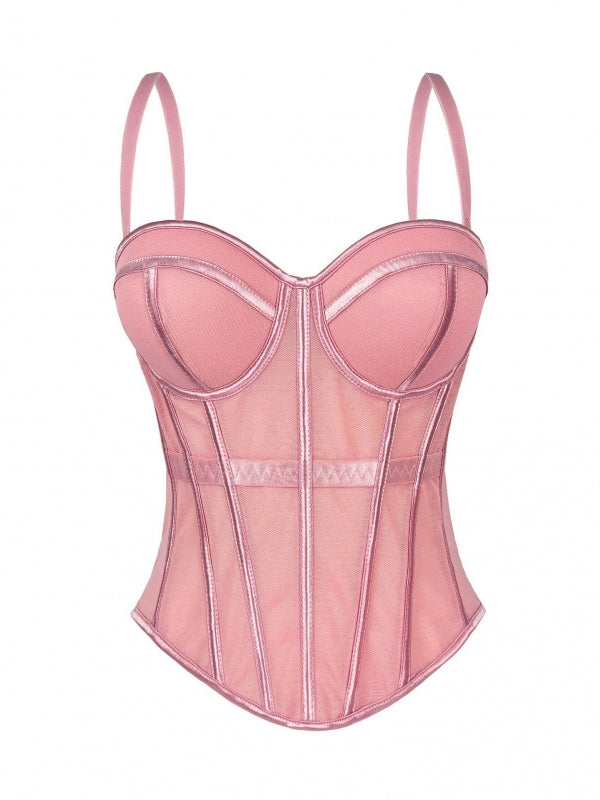 Women's Mesh Corset Sweetheart Neck Boned Bustier with Straps