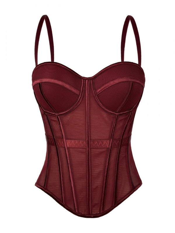 Women's Mesh Corset Sweetheart Neck Boned Bustier with Straps