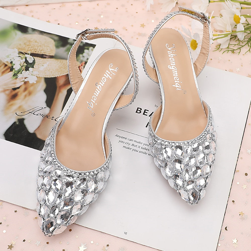 Women's Wedding Shoes Sandals Bling Bling Pointed Toe High Heel Wedding Heels Bridal Shoes