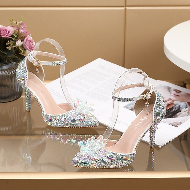 Women's Wedding  Shoes Closed Toe Pointed Toe Silver Blue colourful PU Pumps Bridal Shoes
