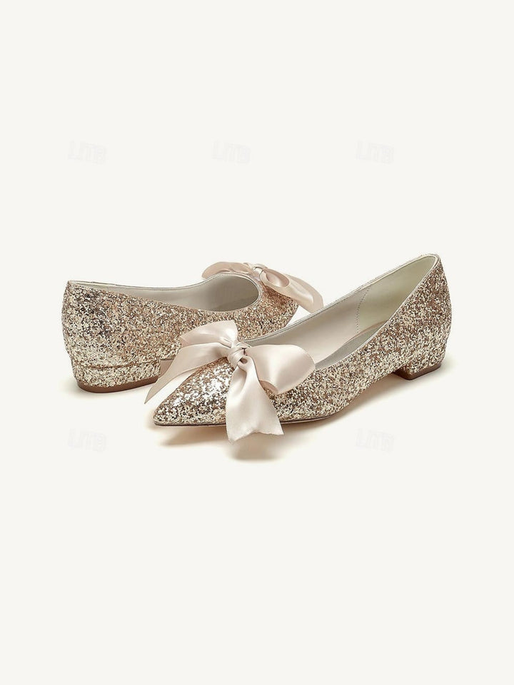 Women's Wedding Shoe Flats Bowknot Flat Heel Low Heel Pointed Toe Bridal Shoes
