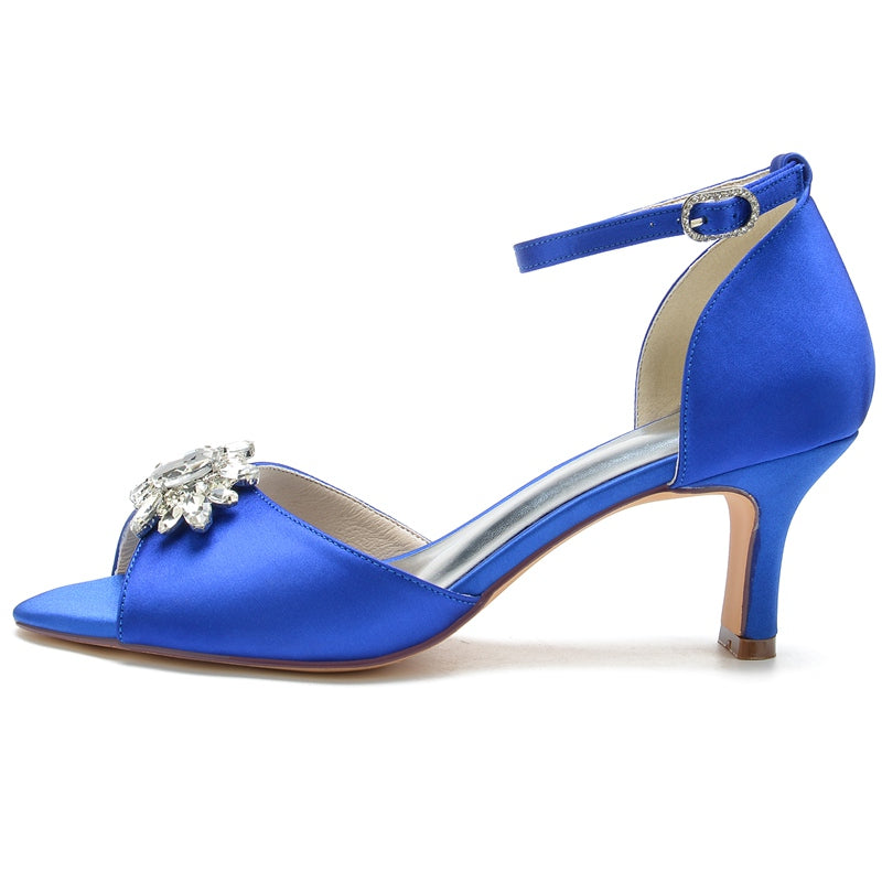 Women's Wedding Shoes Opened Toe Block Heel Buckle Bridal Shoes with Rhinestone