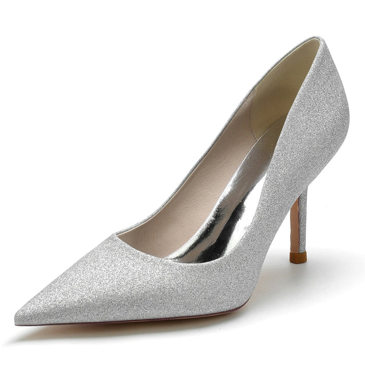 Women's Wedding Shoes Sparkling Stretch Glitter Simple Pointed Toe High Heel Bridal Shoes