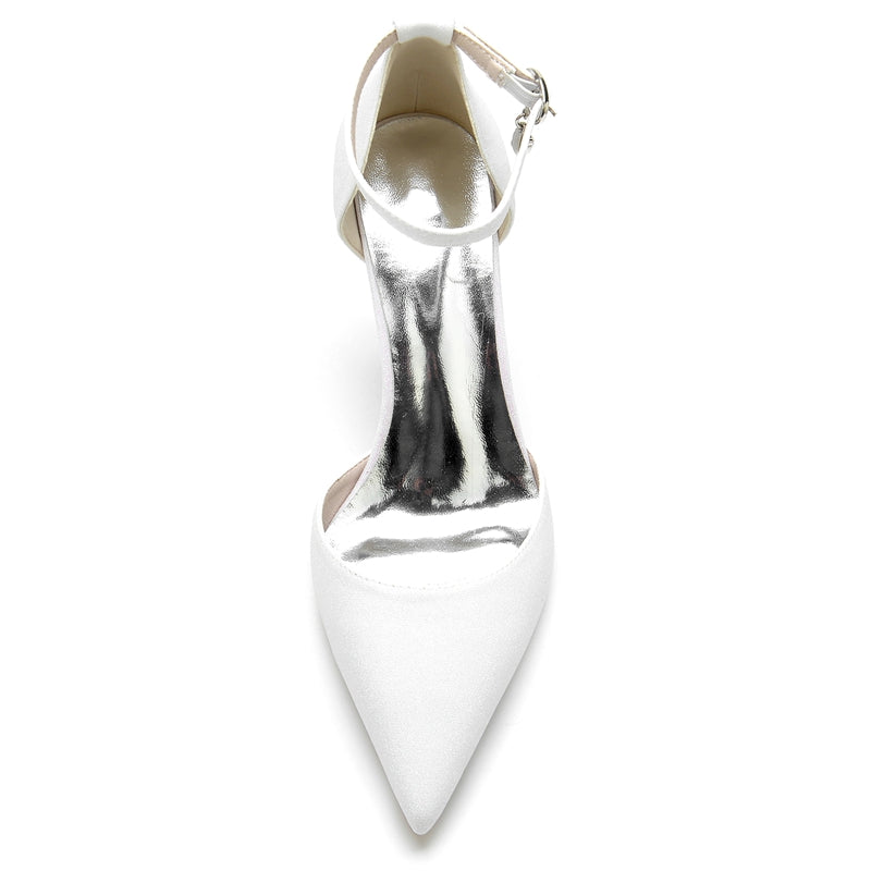 Women's Wedding Shoes Sparkling Elegant Pointed Toe Buckle Bridal Shoes with Crystal Pendant