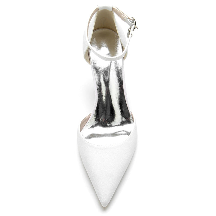 Women's Wedding Shoes Sparkling Elegant Pointed Toe Buckle Bridal Shoes with Crystal Pendant