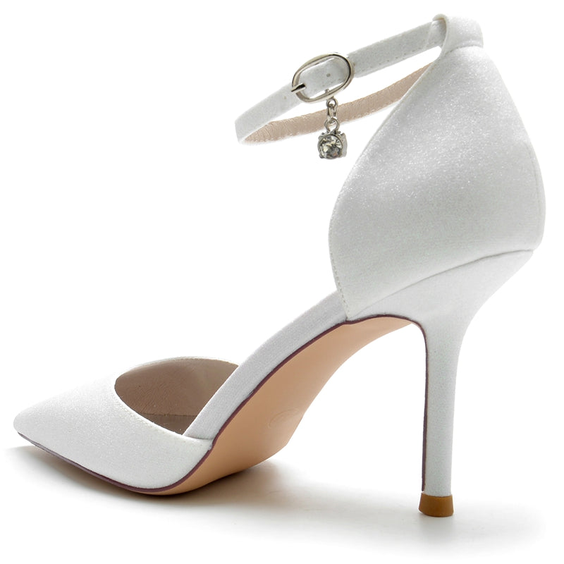 Women's Wedding Shoes Sparkling Elegant Pointed Toe Buckle Bridal Shoes with Crystal Pendant