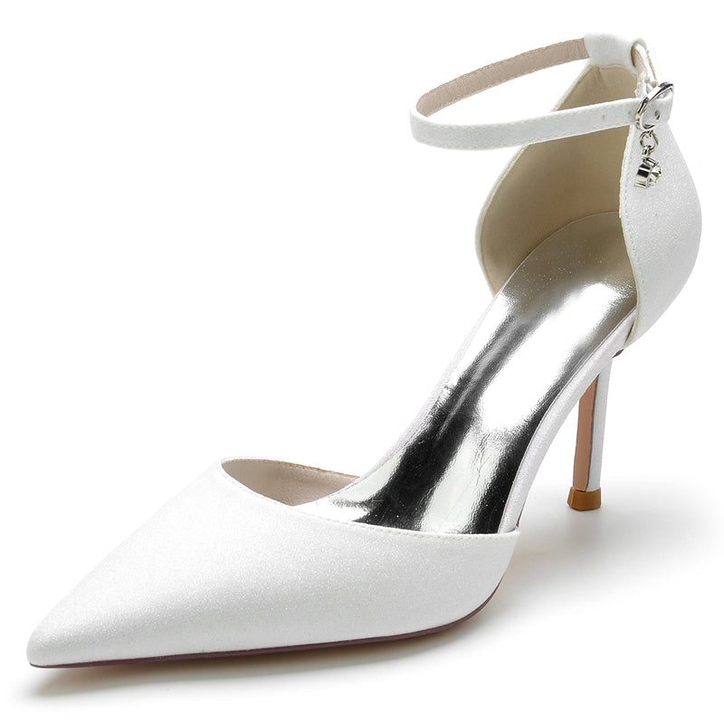Women's Wedding Shoes Sparkling Elegant Pointed Toe Buckle Bridal Shoes with Crystal Pendant
