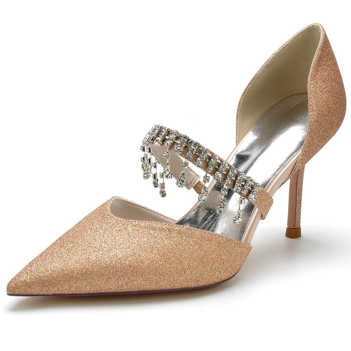 Women's Wedding Shoes Silver High-End Pointed Toe Bridal Shoes with Rhinestone