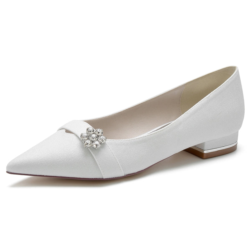 Women's Wedding Shoes Sparkling Minimalist Pointed Toe Low Heel Bridal Shoes with Rhinestone