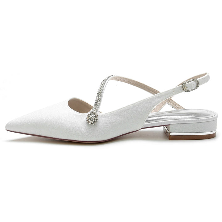 Women's Wedding Shoes Closed Toe Sparkling Buckle Bridal Shoes with Imitation Crystal