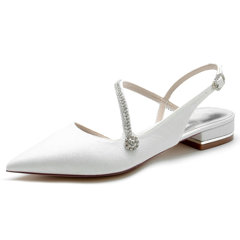 Women's Wedding Shoes Closed Toe Sparkling Buckle Bridal Shoes with Imitation Crystal
