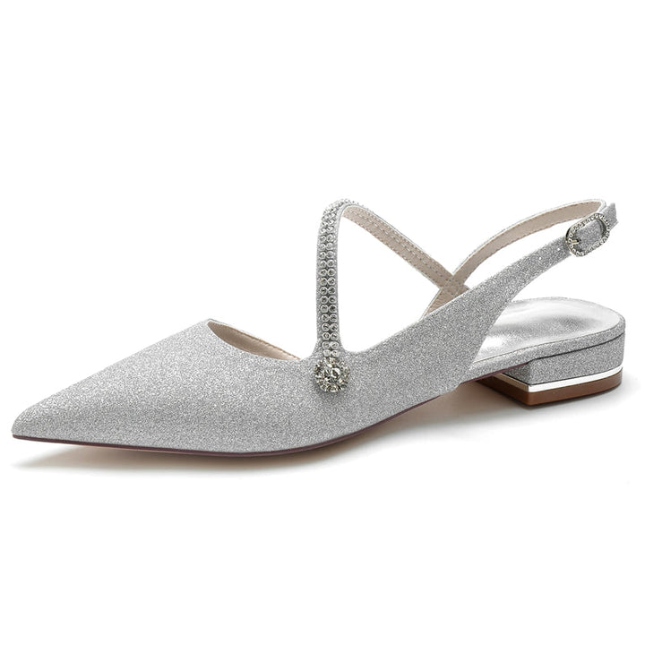 Women's Wedding Shoes Closed Toe Sparkling Buckle Bridal Shoes with Imitation Crystal