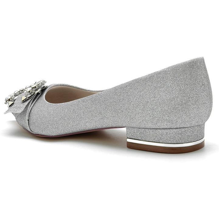 Women's Wedding Shoes Stylish Pointed Toe Flat Heel Rhinestone Bridal Shoes