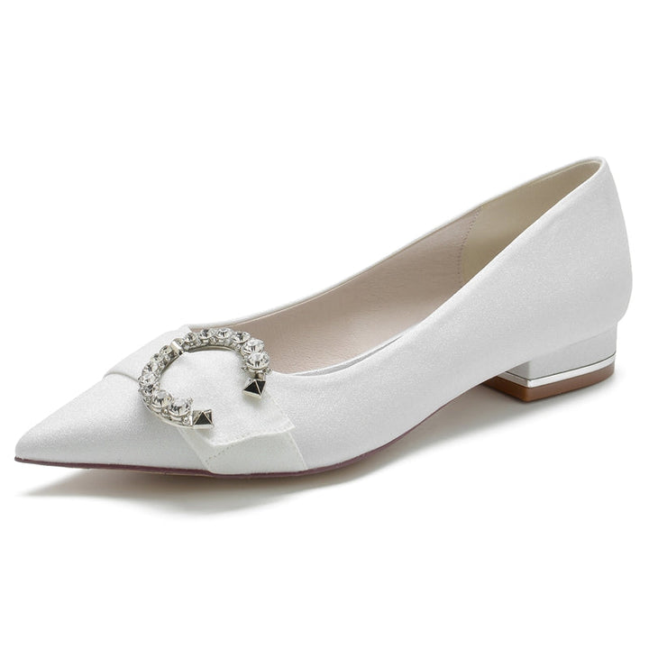 Women's Wedding Shoes Stylish Pointed Toe Flat Heel Rhinestone Bridal Shoes