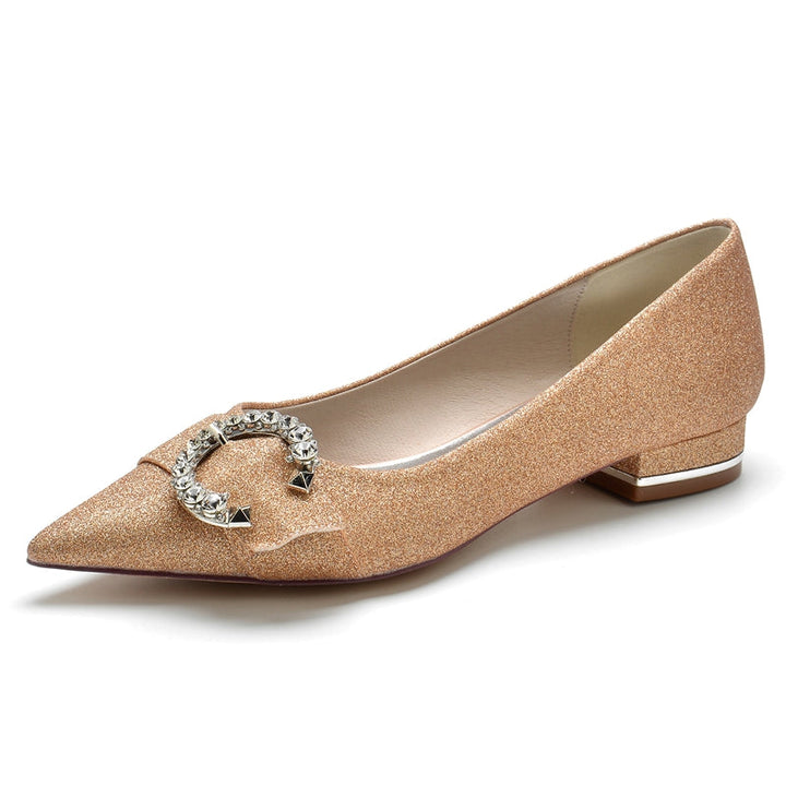 Women's Wedding Shoes Stylish Pointed Toe Flat Heel Rhinestone Bridal Shoes