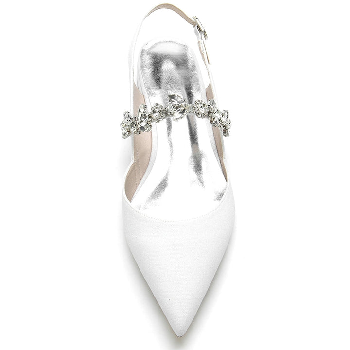 Women's Wedding Shoes Elegant Pointed Toe Square Heel Buckle Bridal Shoes with Delicate Rhinestone