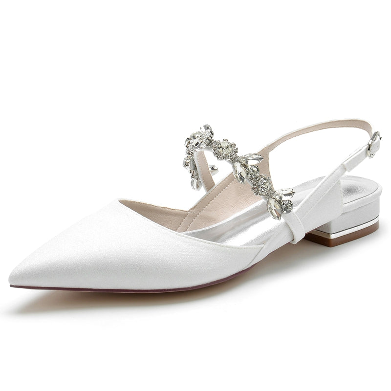 Women's Wedding Shoes Elegant Pointed Toe Square Heel Buckle Bridal Shoes with Delicate Rhinestone