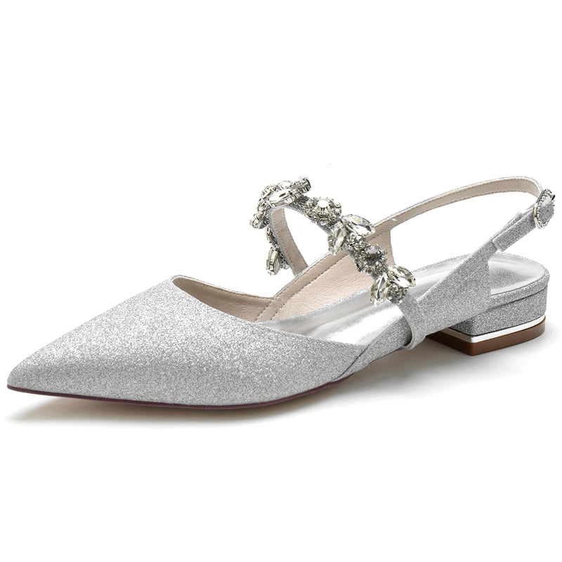Women's Wedding Shoes Elegant Pointed Toe Square Heel Buckle Bridal Shoes with Delicate Rhinestone