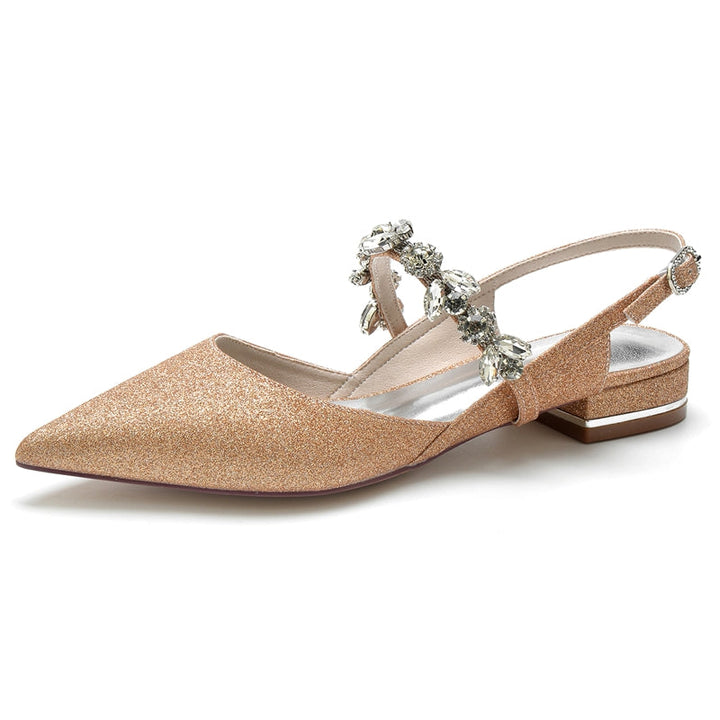 Women's Wedding Shoes Elegant Pointed Toe Square Heel Buckle Bridal Shoes with Delicate Rhinestone