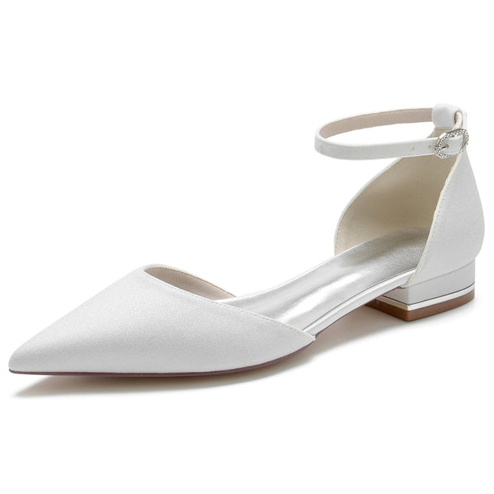Women's Wedding Shoes Minimalist Pointed Toe Mini Crystal Buckle Bridal Shoes
