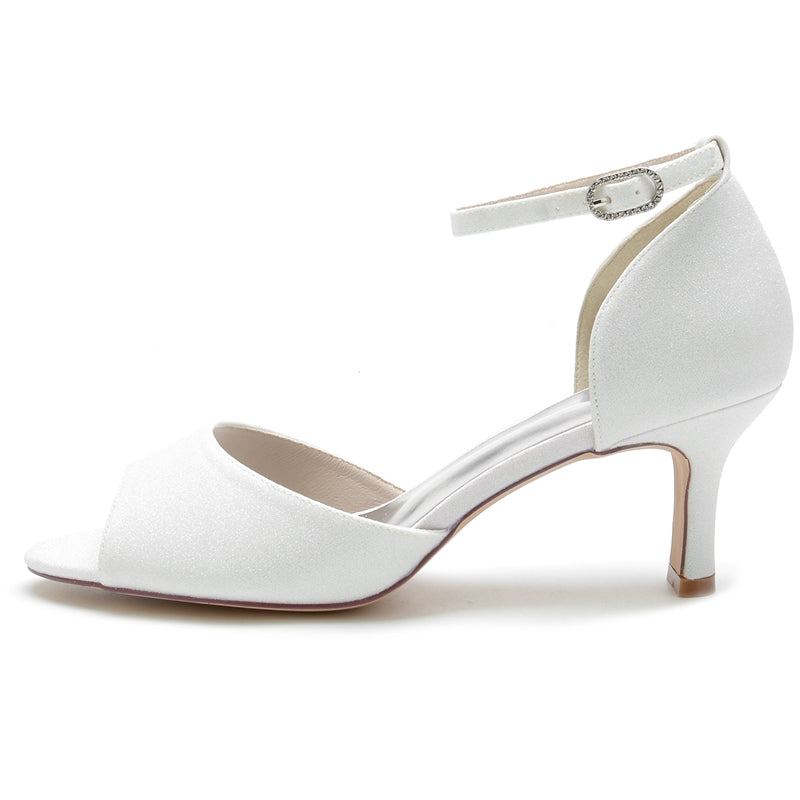 Women's Wedding Shoes Luxurious Opened Toe Mid Heel Buckle Bridal Shoes