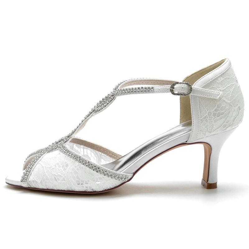 Women's Wedding Shoes Retro High-end Opened Toe Crossed Crystal Buckle Bridal Shoes