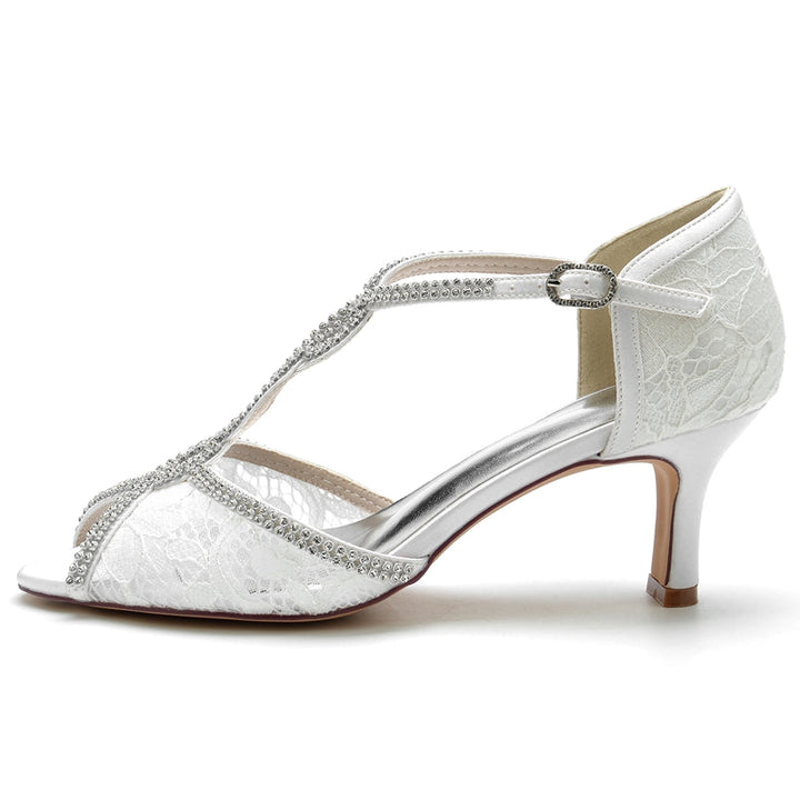 Women's Wedding Shoes Retro High-end Opened Toe Crossed Crystal Buckle Bridal Shoes