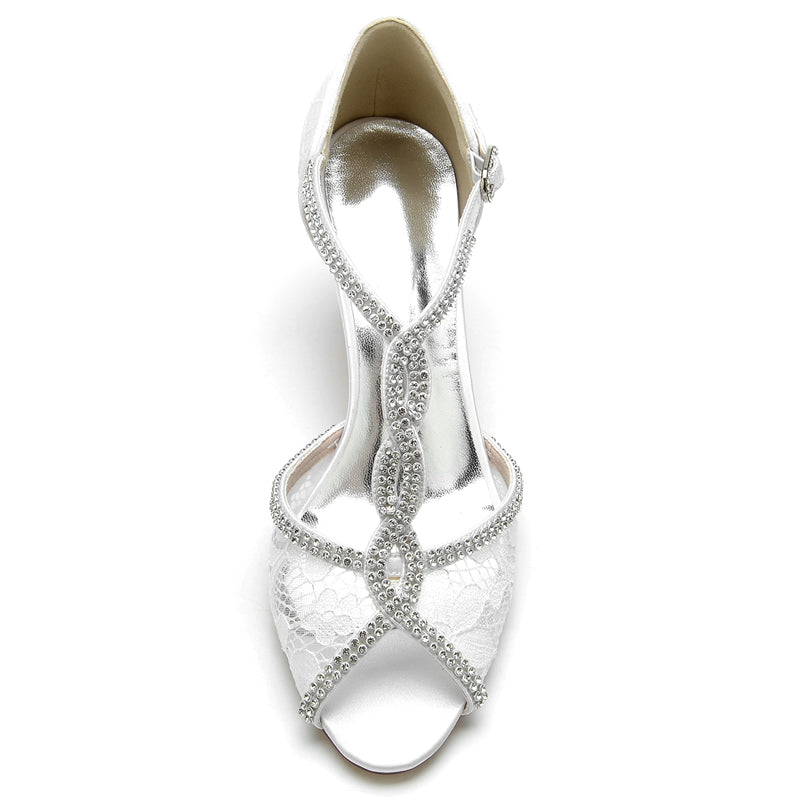 Women's Wedding Shoes Retro High-end Opened Toe Crossed Crystal Buckle Bridal Shoes