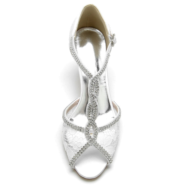 Women's Wedding Shoes Retro High-end Opened Toe Crossed Crystal Buckle Bridal Shoes