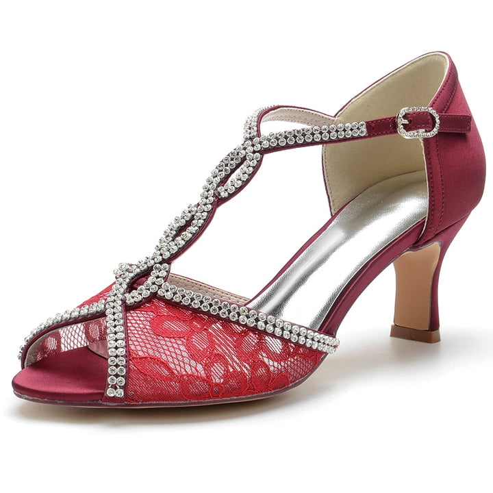 Women's Wedding Shoes Retro High-end Opened Toe Crossed Crystal Buckle Bridal Shoes