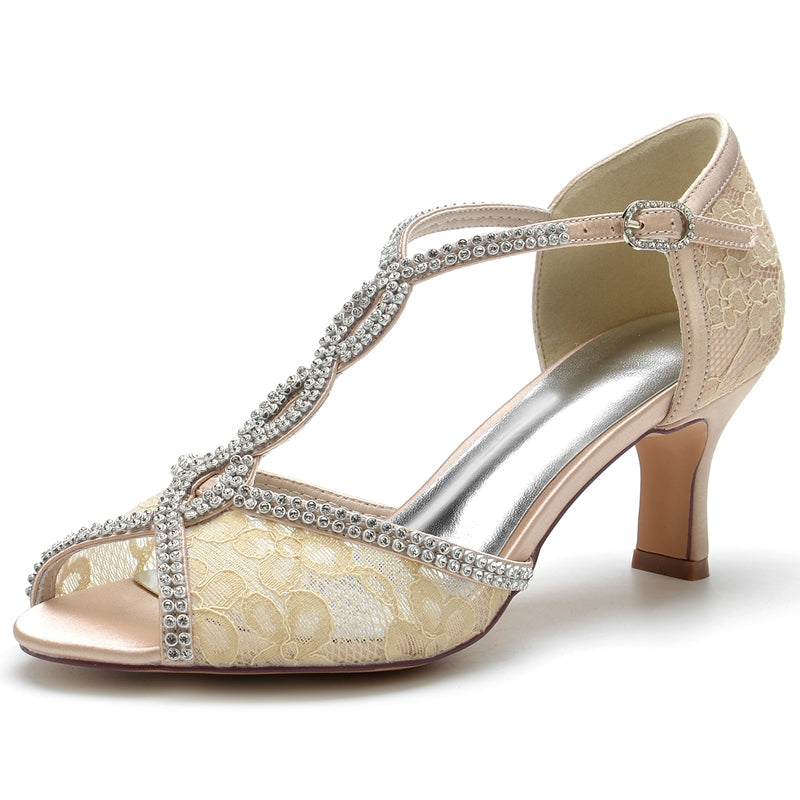 Women's Wedding Shoes Retro High-end Opened Toe Crossed Crystal Buckle Bridal Shoes