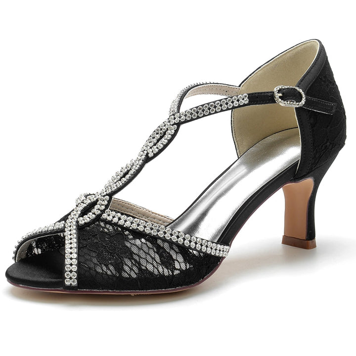 Women's Wedding Shoes Retro High-end Opened Toe Crossed Crystal Buckle Bridal Shoes
