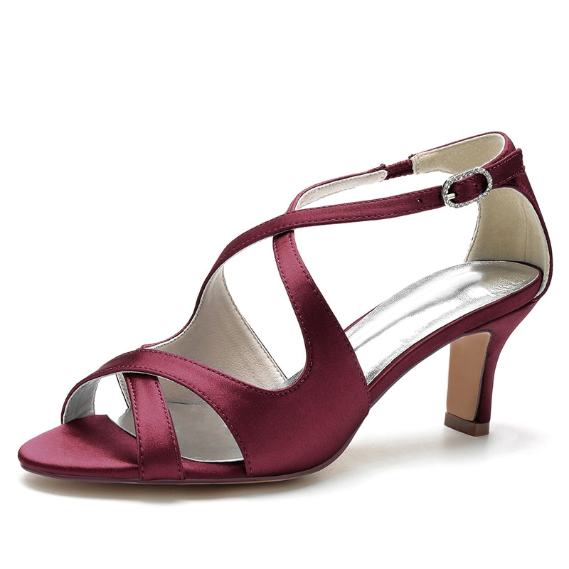Women's Wedding Shoes Simple Open Toe Mid Heel Crossed Straps Buckle Bridal Shoes