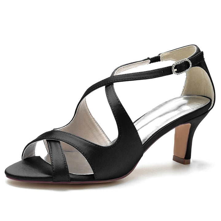 Women's Wedding Shoes Simple Open Toe Mid Heel Crossed Straps Buckle Bridal Shoes